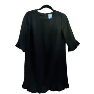 CECE “Kate” Ruffle Hem A-Line Crepe Little Black Mini Dress